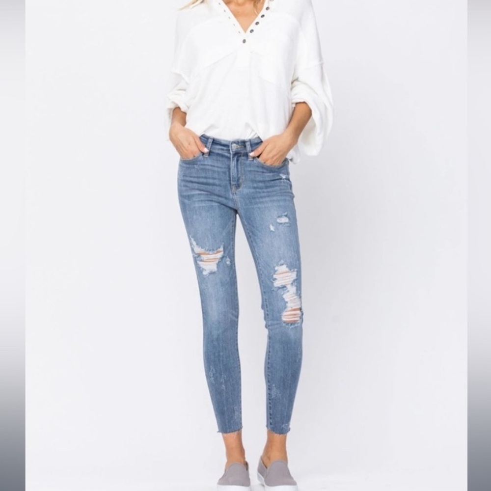 Judy Blue High Waist Control Top Distressed Skinny Jeans Size 18W JB88326